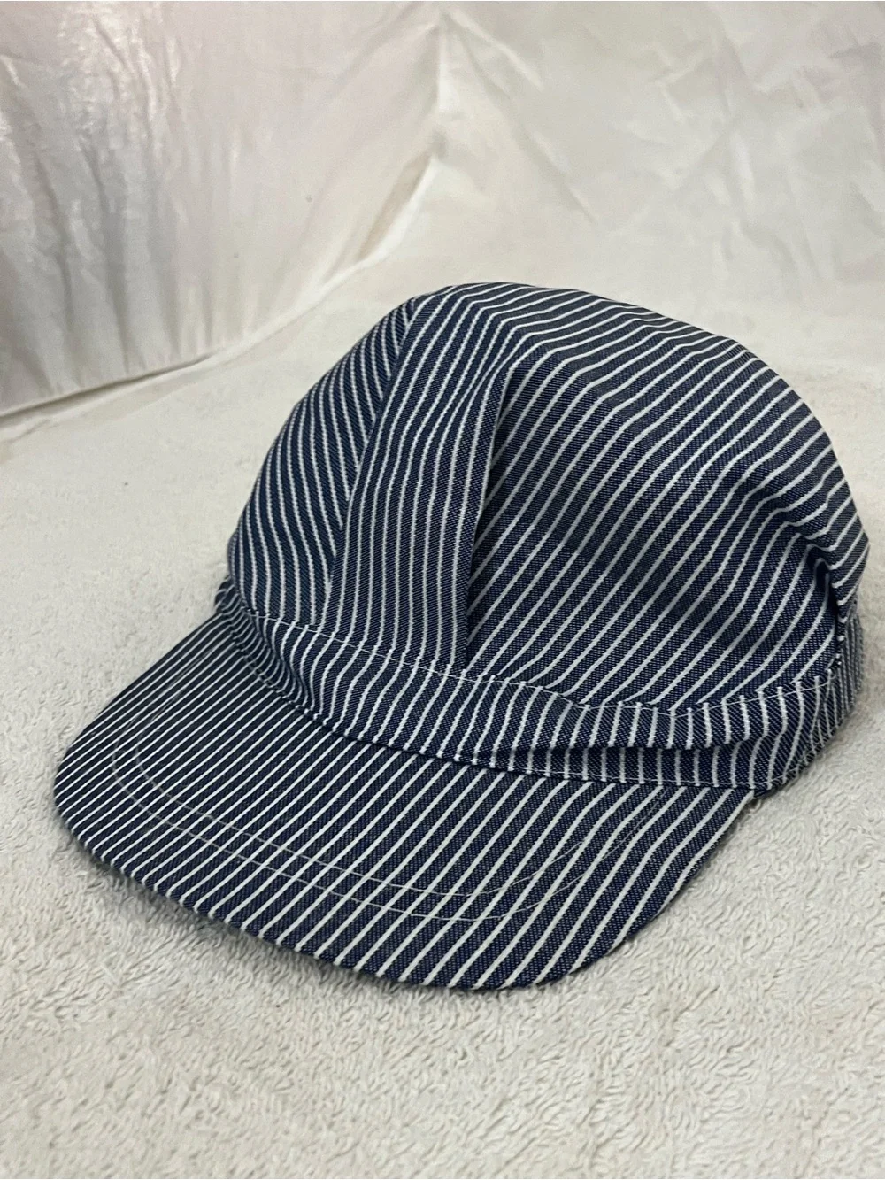 Blue & White Striped Train Conductor Cap